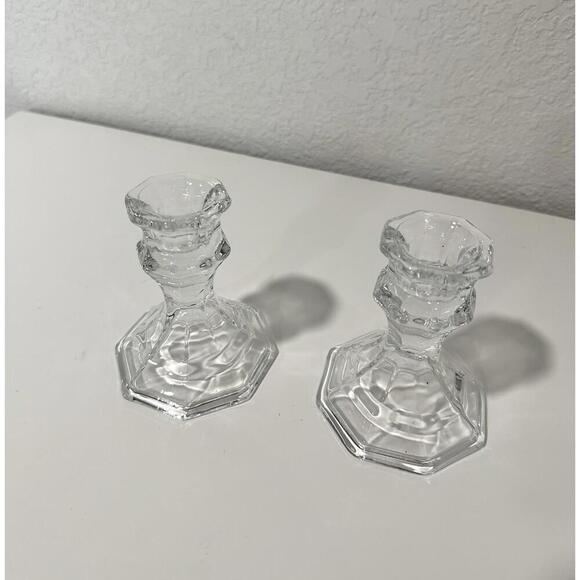 Clear Glass Candleholders 4”, Set Of 2 - Picture 3 of 4